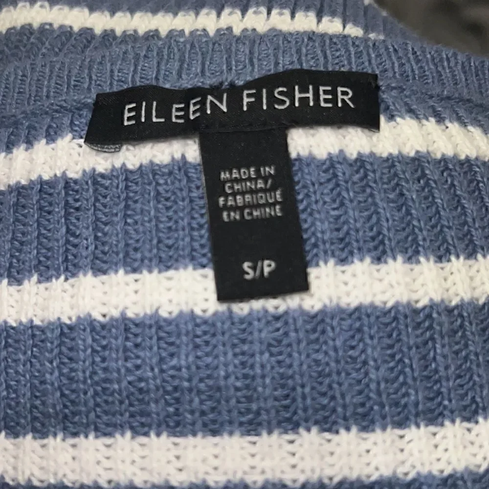 Eileen Fisher Blue White Stripes Knit Sweater Long Sleeves Organic Sz S Small